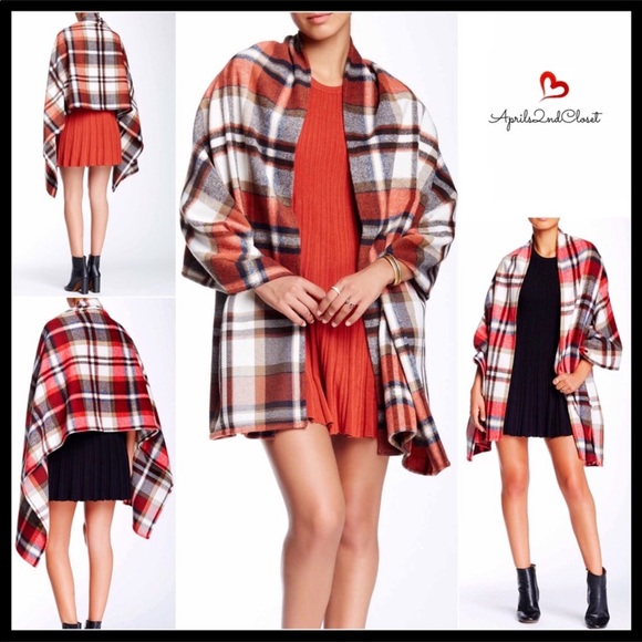 LUXE WRAP PLAID BLANKET PONCHO SCARF CAPE A3C - Picture 5 of 7